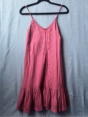 HouseOfHarlow 1960 Pink Boho Festival Dress Eyelet Embroidered Mini Sundress Sml